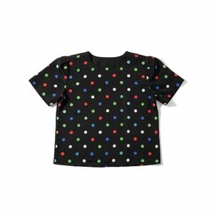 Kasper for ASL Women Black Polka Dot Short Sleeve Blouse Size 6 Multi Color Top